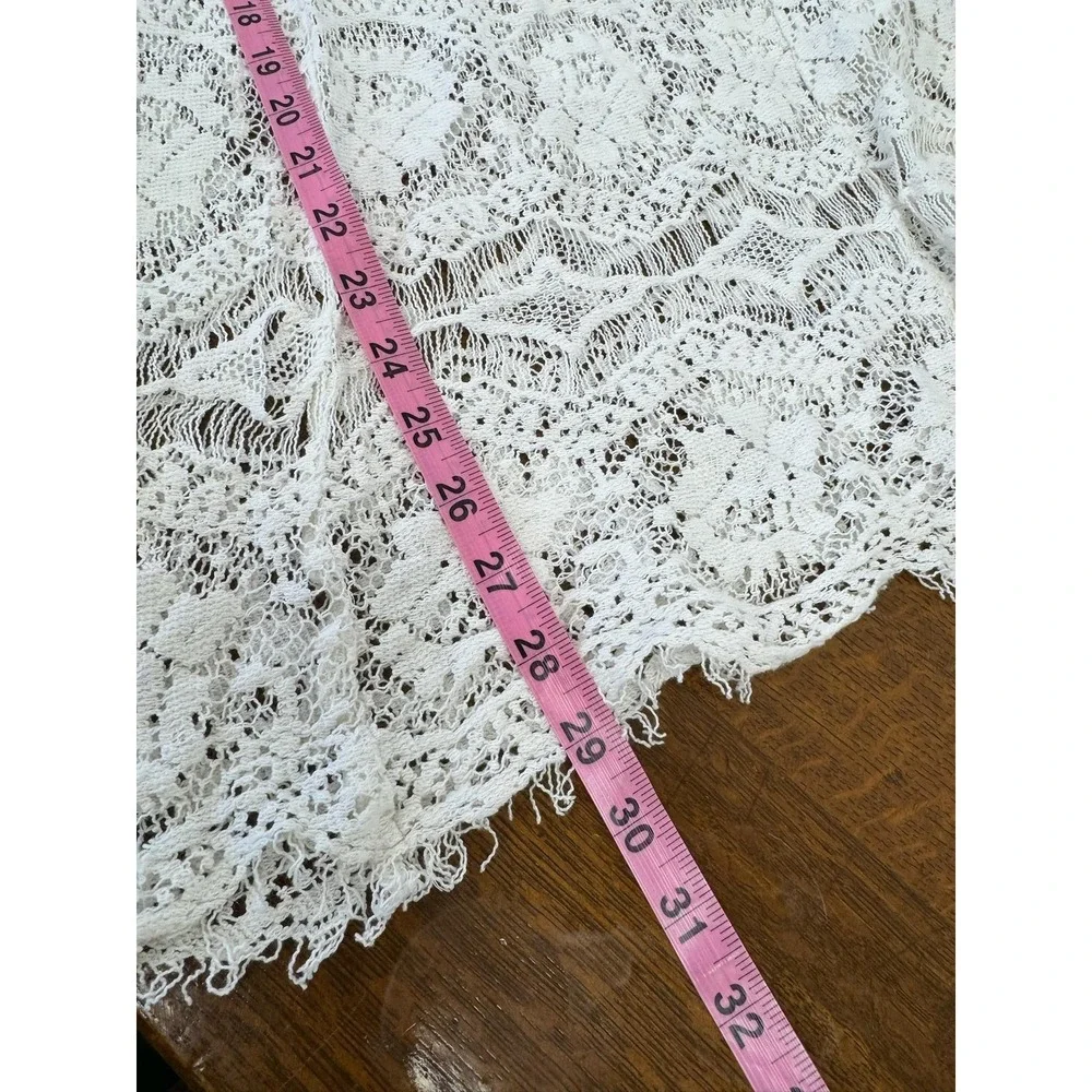 Free People Blouse Womens Medium White‎ Crochet Lace Sheer Boho 3/4 Sleeve Tunic